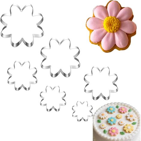 Lot de 6 emporte-pièces en forme de marguerites (10,2 cm, 9 cm, 7,6 cm, 6,4 cm, 4,5 cm, 2,5 cm) \u2013 Emporte-pièces en acier, passent au lave-vaisselle, pour cookies, gâteaux et décoration,Gnsebl¨¹m (1/5)