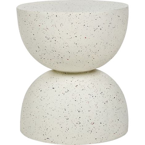 Mesa auxiliar decorativa MgO fibra de vidrio tapa redonda forma de reloj de arena resistente a UV manchas óxido agua viento blanco crema con efecto terrazo Caoria (1/5)