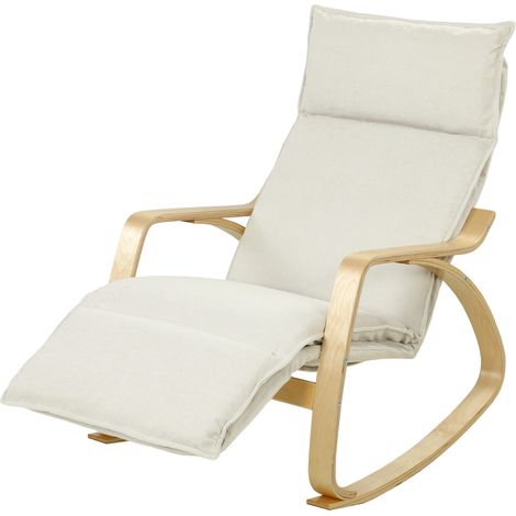 Fauteuil à bascule avec repose-pieds réglable à 5 positions, blanc crème (1/5)