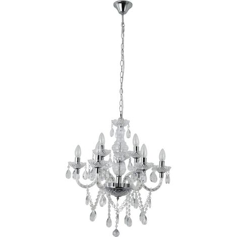 Lustre Suspension Moderne en Verre Acrylique Transparent et Métal, 9 Lumières E14, Ø 53 cm - PANGIVO (1/5)