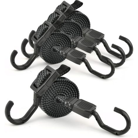 4PCS Tendeurs Elastique avec Crochets Sangles à Crochet Réglables Robustes Corde de Bagage élastique Tendeur Corde avec Crochets pour Le Transport de Charges, Vélo, Moto, Voiture, Camping 100-150CM (1/5)