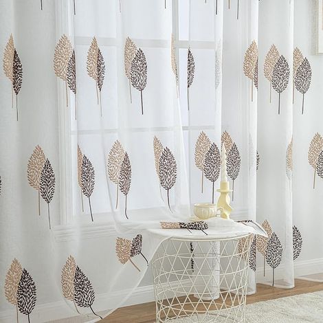 Net Curtains with Leaves Design Brown 140 x 245 (1/4)