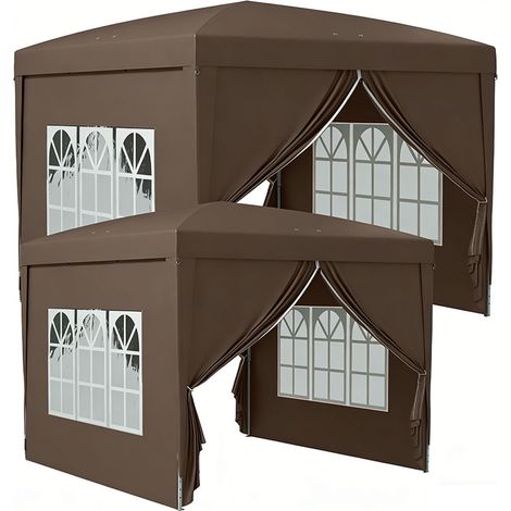 2er-Set  pavillon ca.3x3m, wasserabweisend Stabil Winterfest Pop-up Faltpavillon, UV Schutz 50+, Faltbar Partyzelt Gartenzelt mit 4 Seitenteilen Tasche Gartenpavillon für Camping Garten, Kaffee