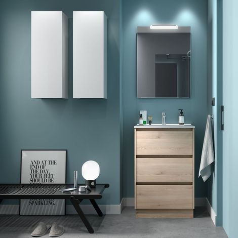 Badezimmermöbel NOJA 600 3 Schubladen NATURAL + Waschtisch