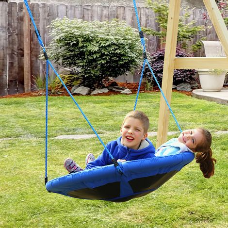 Balançoire nid pour enfants, balançoire ronde pour arbres, dès 3 ans, charge maximale 100 kg, utilisation intérieure et extérieure, Ø 100 x 180 cm, bleue (1/5)