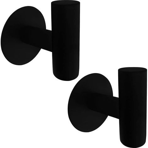 Lot de 2 patères murales noires pour salle de bain, crochets de porte en acier inoxydable, auto-adhésifs robustes pour salle de bain, couloir, chambre à coucher. (1/5)