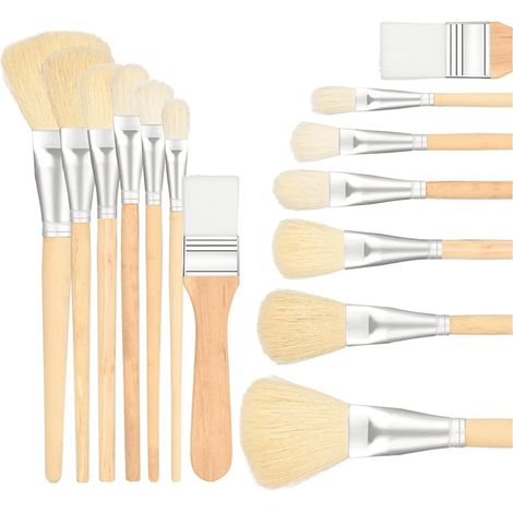 Mop Brush - Acrylic Painting - Wood Handle - Goat Hair Bristles - For Blending Gilding Watercolor Oil - 7 Pieces (1/5)