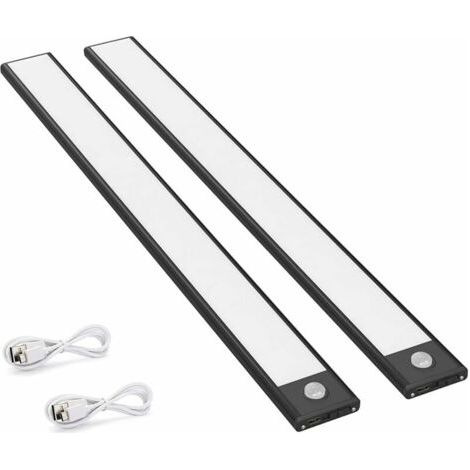 Lot de 2 lampes d'armoire à détecteur de mouvement LED 150LM – Rechargeables USB – Installation sans câblage – Angle de détection 120°