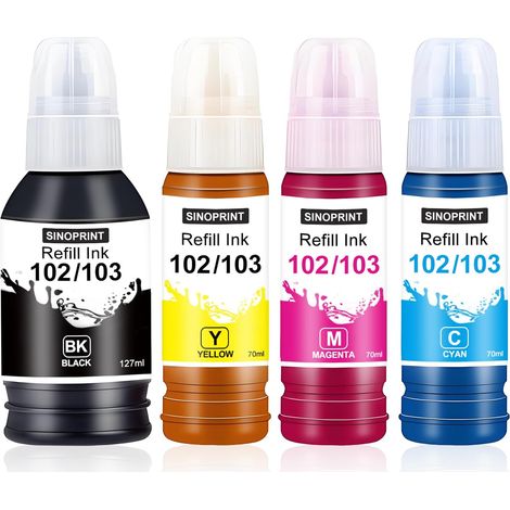 102 Encre Compatible avec 102 Bouteille d'encre Multipack pour ET-2850 ET-2811 ET-4800 ET-2700 ET-2710 ET-2720 ET-2750 ET-3700 ET-3750 ET-4700 ET-4750 ET-15000 (1/5)