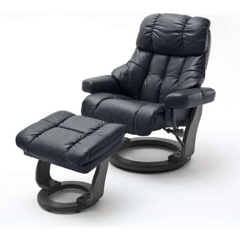 Fauteuil relax rotatif en cuir noir et pied noir - LUMOS
