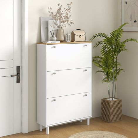 Armoire à Chaussures 24 Paires Étroite, 3 Tiroirs Rabattables, Étagères Réglables, Blanc (1/5)