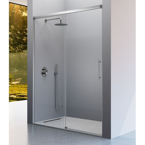KASSANDRA URBAN Mampara Frente de Ducha Fijos + Puerta Corredera Plata Mate Cepillado Transparente - Medida: 106-109 cm - ref: UR1024016S200106 (1/2)