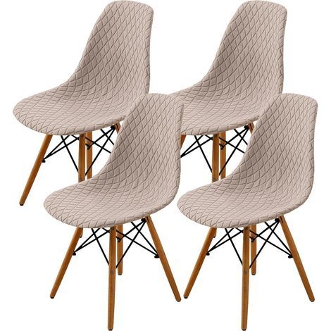 4Pcs Housse de Chaise Scandinaves, Extensible Housse de Chaise de Salle à Manger, Jacquard de Diamant - Kaki (1/4)