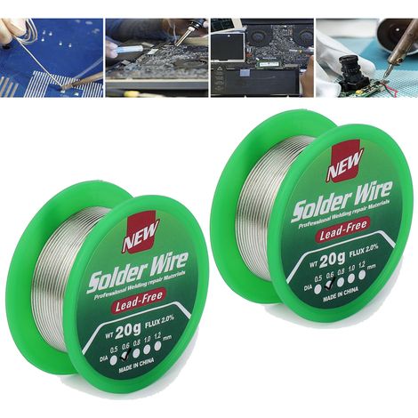 20 g-0, Fil à souder sans plomb 6 mm, âme fine avec flux de colophane, Sn99,3 %-Cu0,7 %, bobine de fil pour soudure électronique (2 pièces) (1/5)