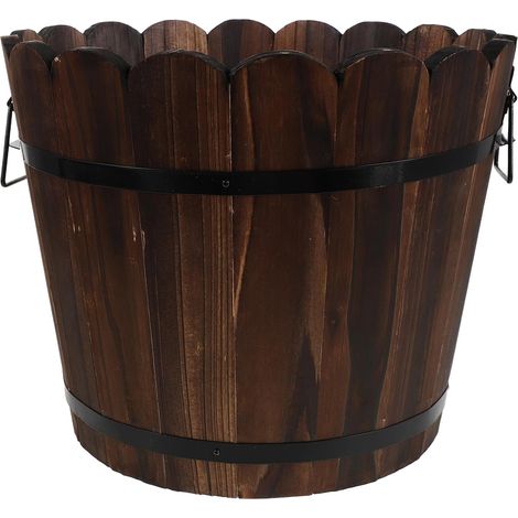 Jardinière Bois Vintage Forme de Tonneau Pot de Fleurs Rustique pour Intérieur et Extérieur Jardinière Légère Bois Massif pour Plantes Légumes et Décoration de Jardin (1/5)