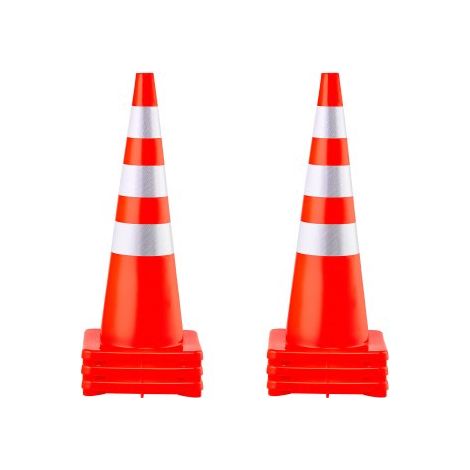 Cône Signalisation 6 Pièces 75 cm, Plot de Chantier Orange en PVC, Cône de Sécurité avec Base Lestée et Colliers Réfléchissants, pour Délimitation Stationnement d’Urgence en Route Parking (1/4)
