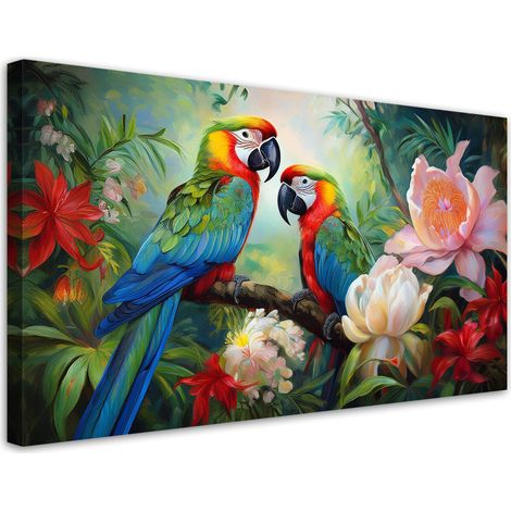 Tableau déco Perroquets colorés jungle tropicale 80x40 (1/5)