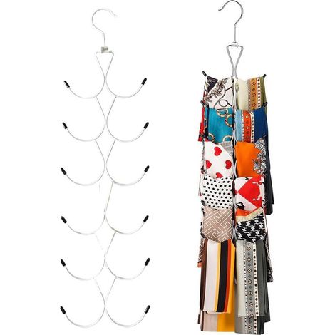 Schalaufhänger-Set, Schalorganizer mit 12 Haken, Schalaufhänger, Krawattenaufhänger für den Kleiderschrank, platzsparender Schrankorganizer für Schals und Tücher (Weiß) (1/5)