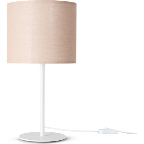 Paco Home Tischlampe Wandleuchte Wohnzimmerlampe Schlafzimmer Lampenschirm Stoff Uni Tischleuchte - Weiß, Beige (Ø18 cm) (1/4)
