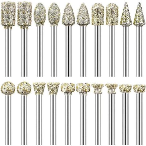 Ecleanfy - Lot de 20 Fraises Diamantées Tige 1/8\" Compatible avec Dremel pour Sculpture Gravure Meulage Polissage de Pierre, Roche, Verre, Céramique (1/4)