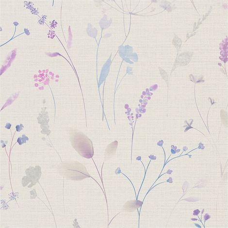 Empapelado estilo country Profhome 791702 papel pintado vinílico estampado en caliente tejido non tejido ligeramente texturado con ornamentos florales mate blanco blanco-crema azul violeta gris 5,33 m