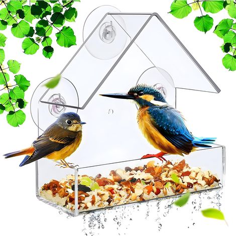 Mangeoire à Oiseaux Transparente pour Fenêtre avec Ventouses Fortes (1/5)