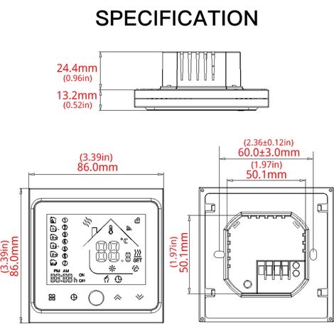 Thermostat Wi-Fi programmable à écran tactile avec régulateur de température intelligent pour chaudière électrique/à eau/à gaz et chauffage au sol. (1/5)