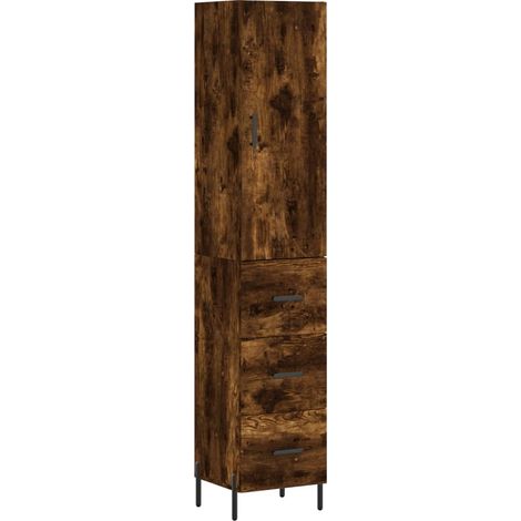 Buffet bahut commode armoire meuble de rangement organisateur cuisine salle de séjour salon haut 34,5 x 34 x 180 cm bois d'ingénierie marron