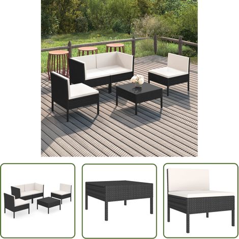 The Living Store 5-tlg. Garten-Lounge-Set mit Auflagen Poly Rattan Schwarz - Gartensortiment - Loungemöbel - Gartenloungeset - Outdoormöbel - Rattanmöbel (1/5)