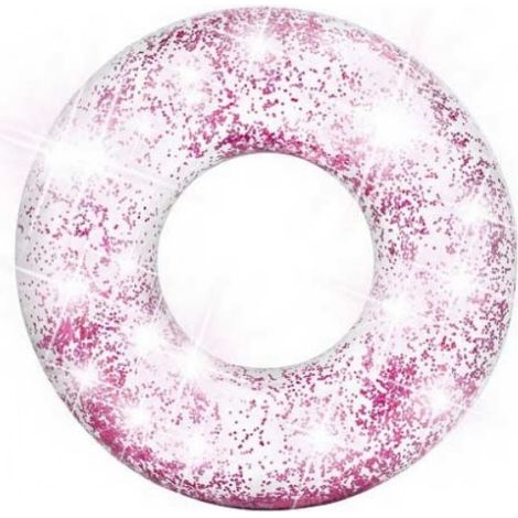Intex – Bouée tube Glitter rose pailleté – Pour piscine – Matériau résistant – Âge ado/adulte – Flottabilité optimale