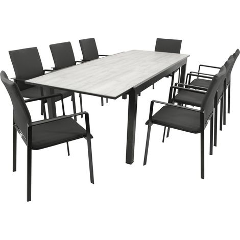 Garnitur FARO 9-teilig, Alu + Glas + Kunstgewebe dunkelgrau