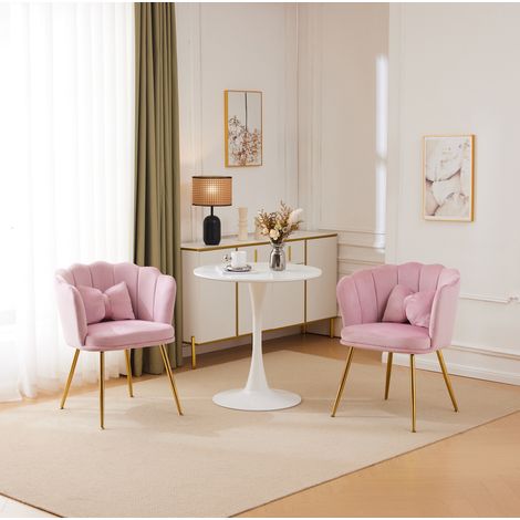 Sedia in velluto rosa set da 2 con schienale a petali, seduta imbottita, gambe in metallo dorato e cuscino a farfalla (1/5)