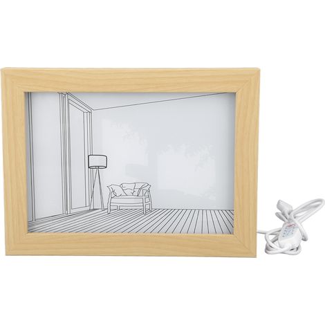 Cadre lumineux LED décoratif 3 couleurs bois et acrylique USB ajustable modèle S