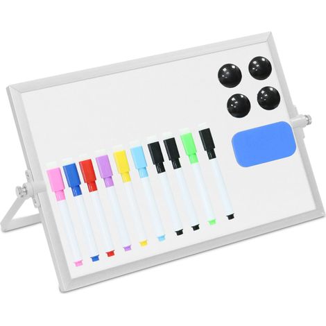 Relaxdays Whiteboard Desk, 20x30 cm, magnetic, 360° rotating, incl. markers, magnets, sponge, white/silver
