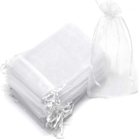 Kleine Geschenktüten mit Kordelzug aus grauem Organza, 100 Stück, 7 x 9 cm (1/5)
