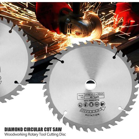 Disque de coupe diamanté circulaire 165 mm x 20 mm, 40 dents, pour le travail du bois
