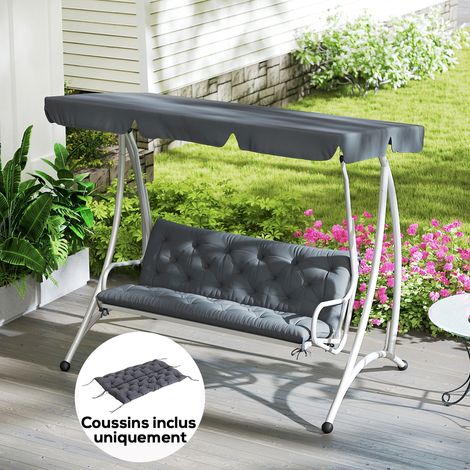 Coussin de banc matelas assise dossier pour banc de jardin coussin balancelle canapé 3 places grand confort 150x98x8 cm gris