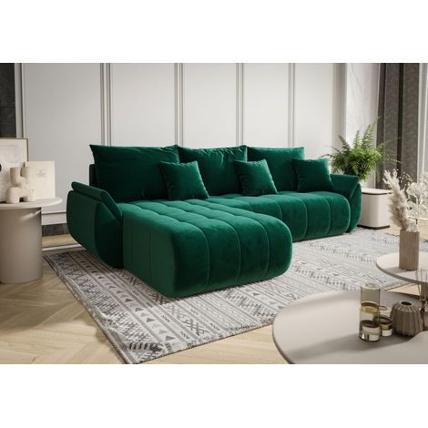 Ecksofa Schlafsofa AKITA Stoff Monolith Grün Ottomane Links (1/3)