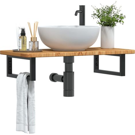 Waschtischplatte mit Halterung Stahl und Massivholz Eiche