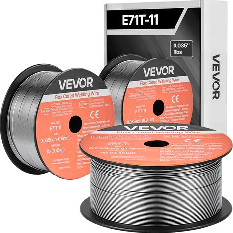 VEVOR Fil Fourre sans Gaz 0,9 mm 0,45 kg par Bobine Fil de Soudage MIG E71T-11 pour Soudage a lArc de Toutes Positions, Auto-protege, Utilisation Exterieure, Acier Doux, Faible Projection, Lot de 3 (1/5)