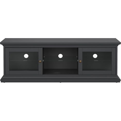 Venedig TV Tisch 2 Glastüren und 1 Glasboden matt grau.