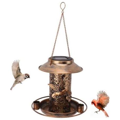 Solarbetriebener Vogelfutterautomat aus Metall, Vogelfutterautomat für den Außenbereich, Laternen-Vogelfutterautomat, wasserdichter Vogelfutterautomat, Futterspender (1/5)