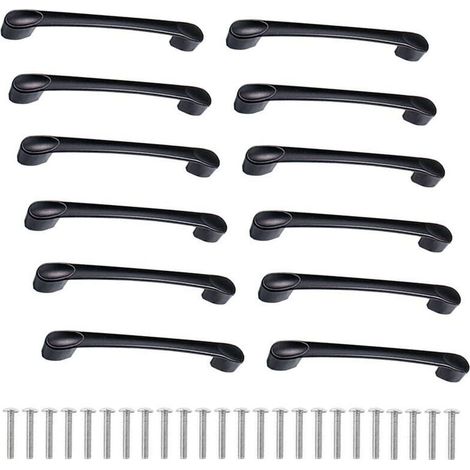 Ulisem Lot de 12 Poignées de Cuisine de 160mm en Alliage de Zinc - Poignées pour Tiroirs, Portes avec Vis - Noir (1/4)