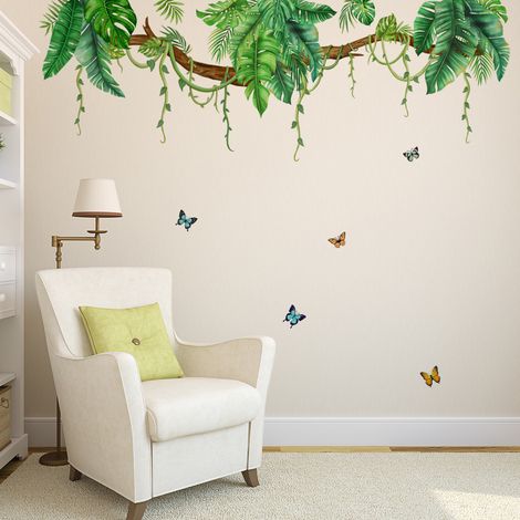BEBUSINGOTO Un lot de Sticker Mural branche d'arbre feuilles papillons Autocollant mural (1/4)