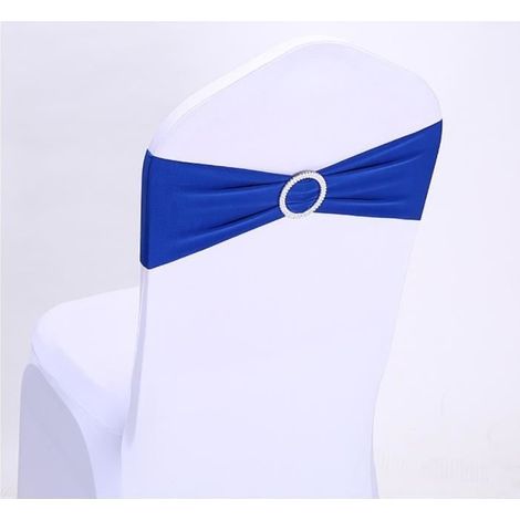 50 PCS Noeuds de Chaise Elastique Bande Housse de Chaise Décor Mariage Fête Bleu (1/2)
