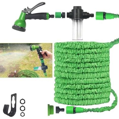 Tuyau Extensible 15m avec Distributeur de Savon Amovible - Matériau Épais Anti-Fuite, Flexible Embout 8 Modes, Raccords 3/4" et 1/2" (1/5)