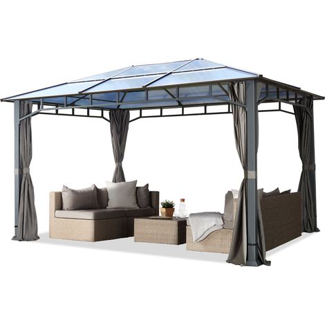 TOOLPORT ALU DELUXE Garden Gazebo 3x4 m waterproof approx. 8 mm polycarbonate roof pavilion 4 side walls/panels Party Tent grey