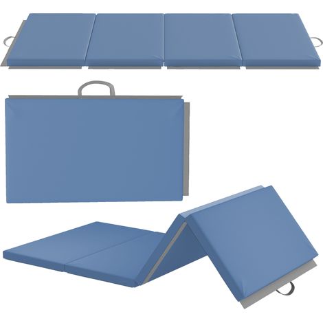 Tapis de gymnastique - HOMCOM - pliable en 4 - portable avec poignées - revêtement synthétique - 180 x 80 x 5 cm - bleu clair