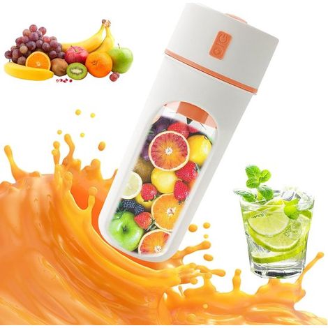 Spremiagrumi a bassa velocità - Centrifuga - Portatile - Mini frullatore - Ricaricabile tramite USB - Batteria integrata da 1200 mAh - Ciotola da 300 ml - Velocità da 18.000 a 20.000 giri/min - 5 o pi (1/5)