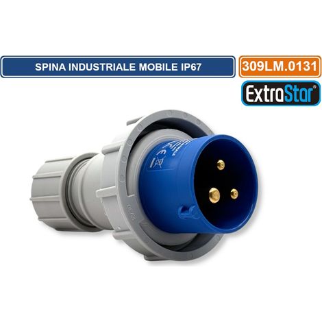 SPINA INDUSTRIALE VOLANTE MONOFASE BLU 16A 2P+E 6H 230V CABLAGGIO A VITE IP67 (1/3)